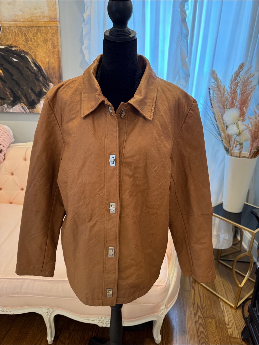 Dialogue Tan/Brown Quilted Leather Jacket
